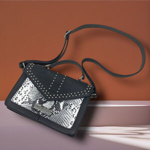 Marc New York x Andrew Marc Black Vegan Leather Studded Envelope Purse Satchel